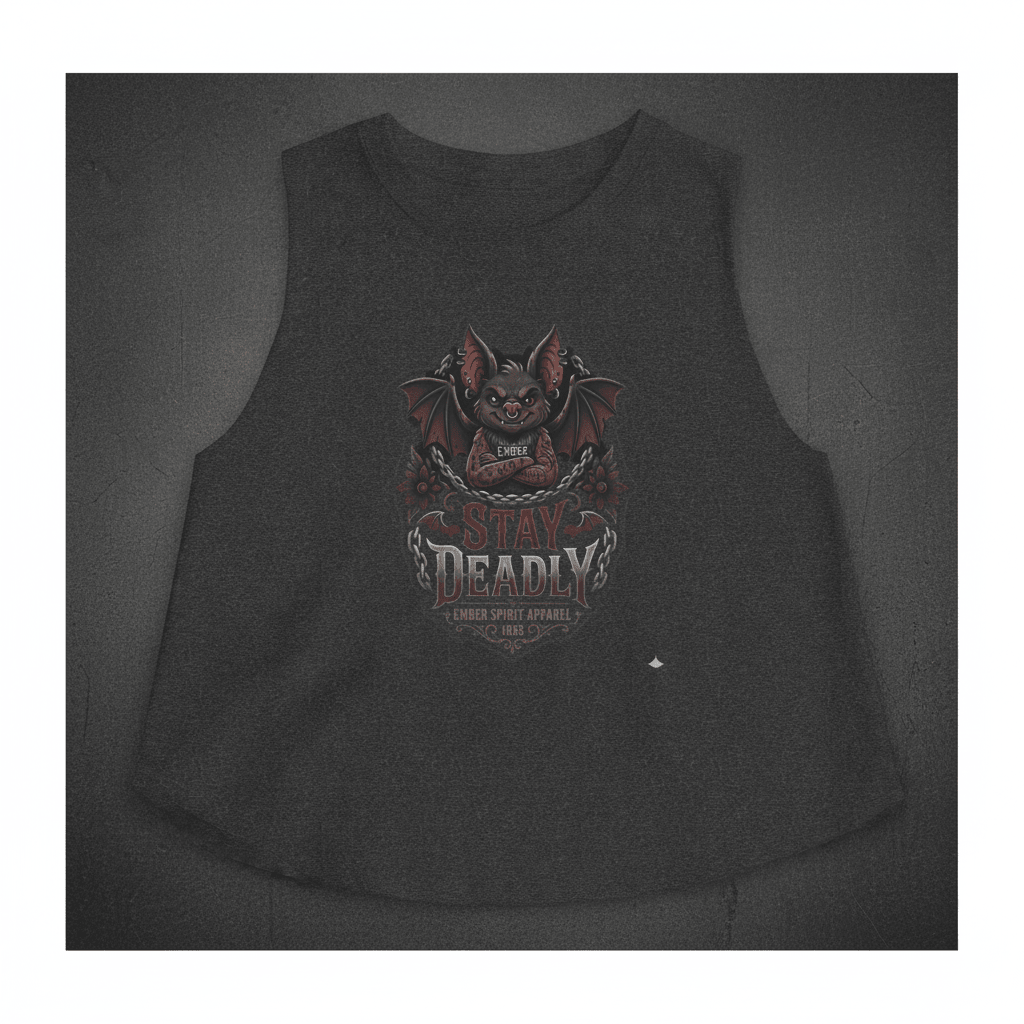 Stay Deadly Bat Crop Top — Gothic Women's Summer Tank, Vampire Halloween GraphicEmber Spirit Apparel