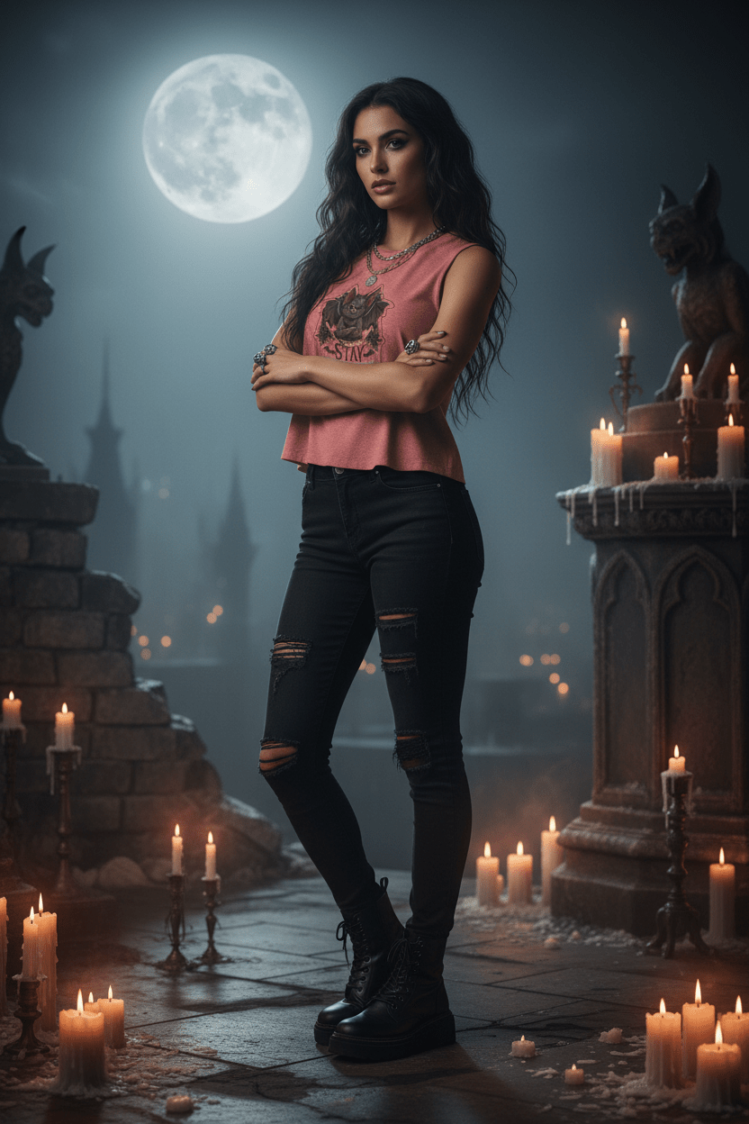 Stay Deadly Bat Crop Top — Gothic Women's Summer Tank, Vampire Halloween GraphicEmber Spirit Apparel