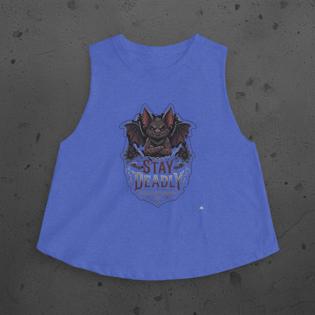 Stay Deadly Bat Crop Top — Gothic Women's Summer Tank, Vampire Halloween GraphicEmber Spirit Apparel