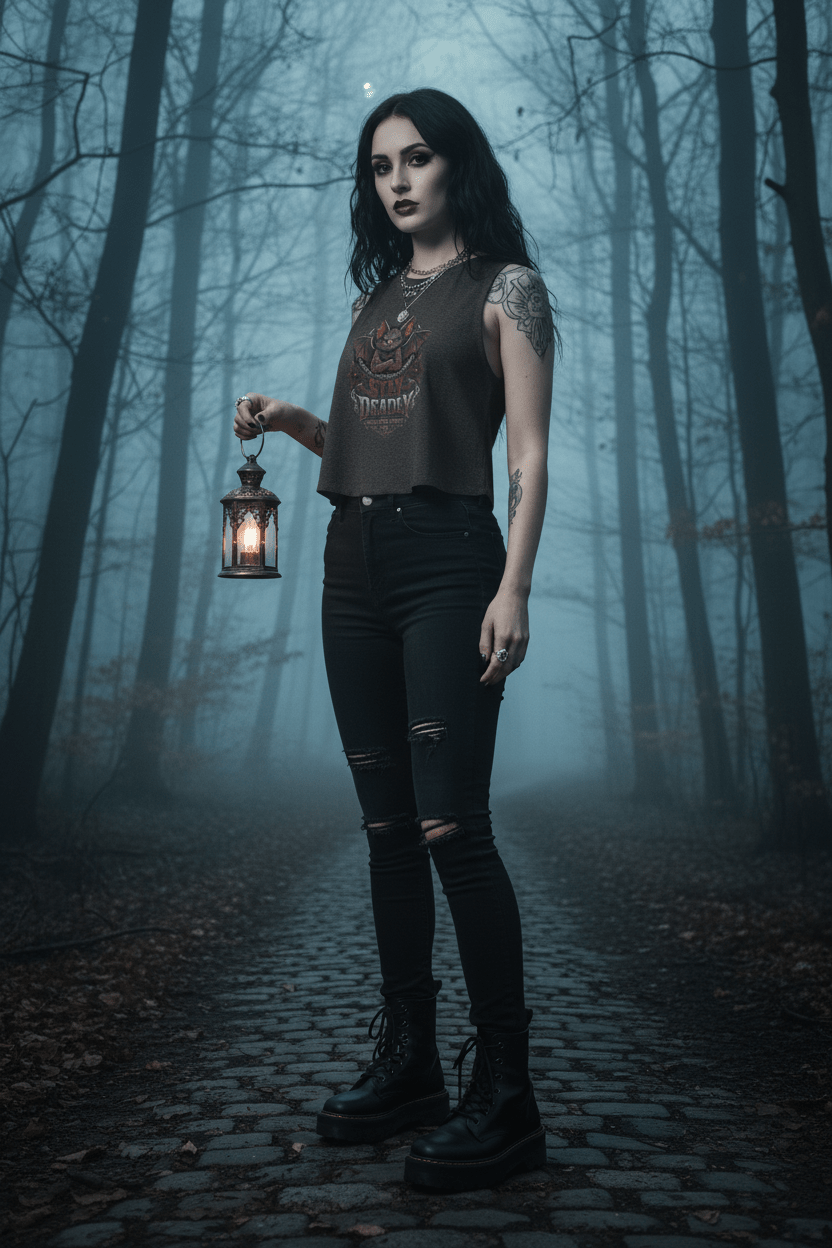 Stay Deadly Bat Crop Top — Gothic Women's Summer Tank, Vampire Halloween GraphicEmber Spirit Apparel