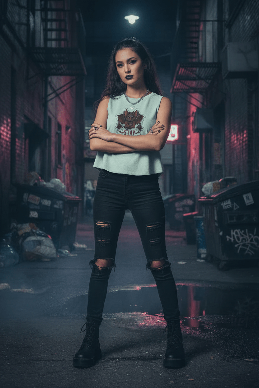 Stay Deadly Bat Crop Top — Gothic Women's Summer Tank, Vampire Halloween GraphicEmber Spirit Apparel