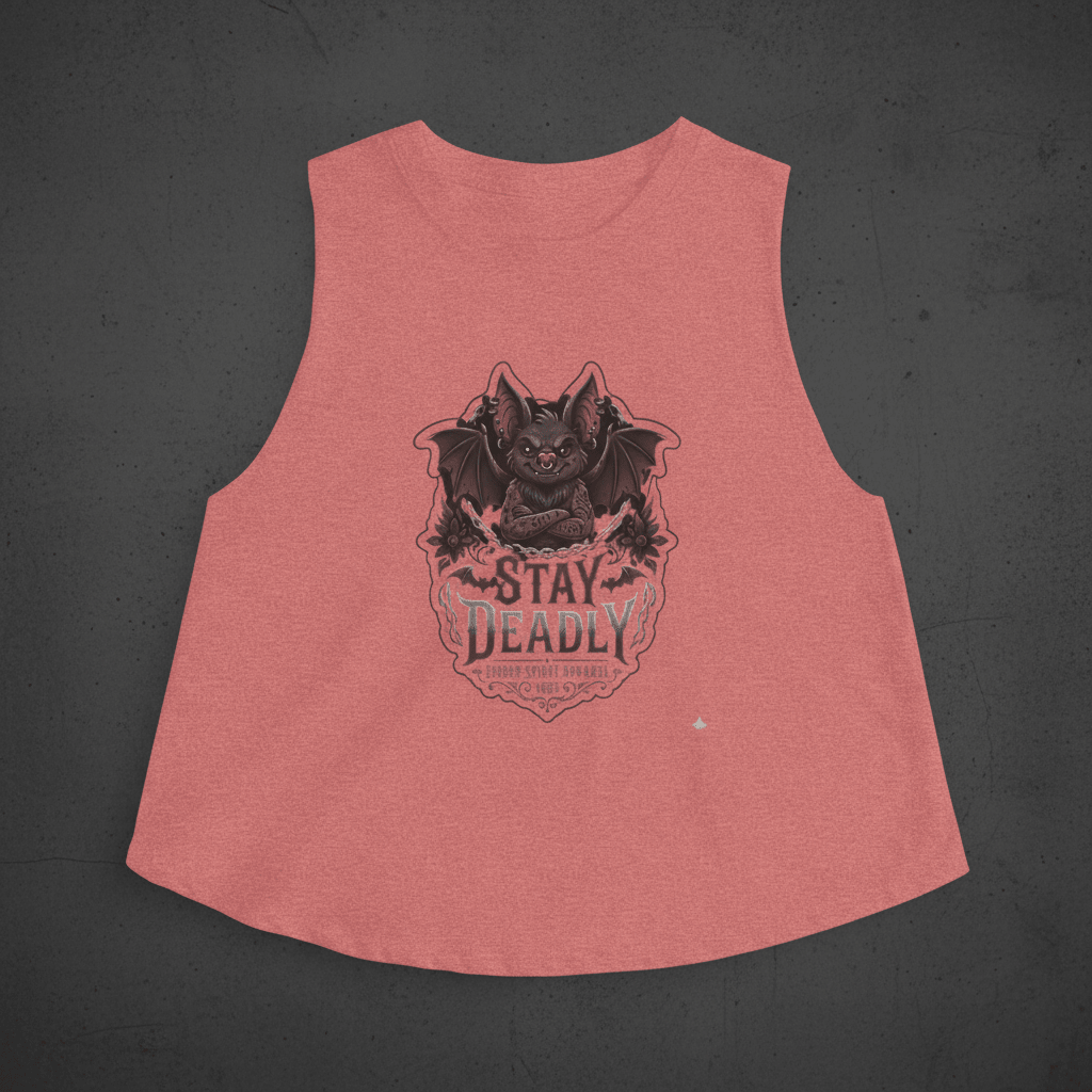 Stay Deadly Bat Crop Top — Gothic Women's Summer Tank, Vampire Halloween GraphicEmber Spirit Apparel