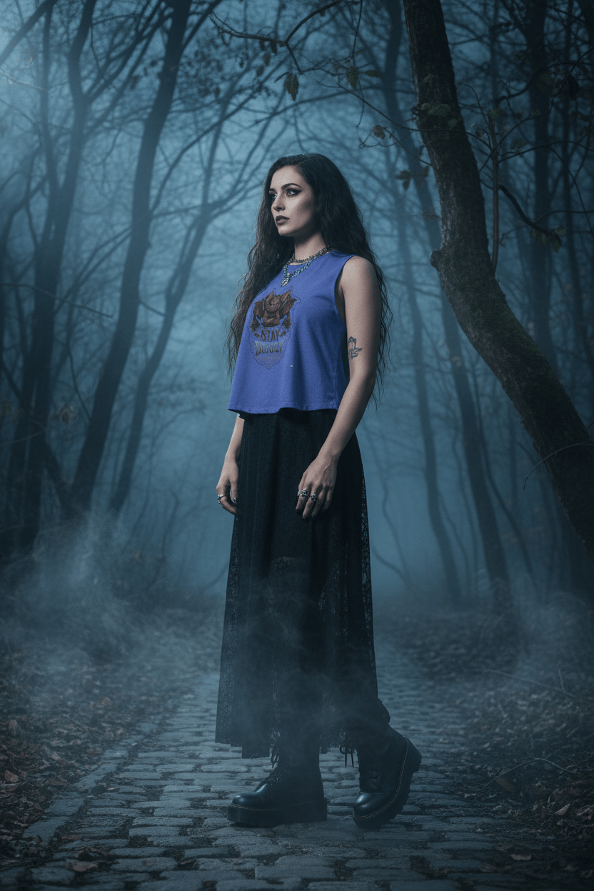 Stay Deadly Bat Crop Top — Gothic Women's Summer Tank, Vampire Halloween GraphicEmber Spirit Apparel