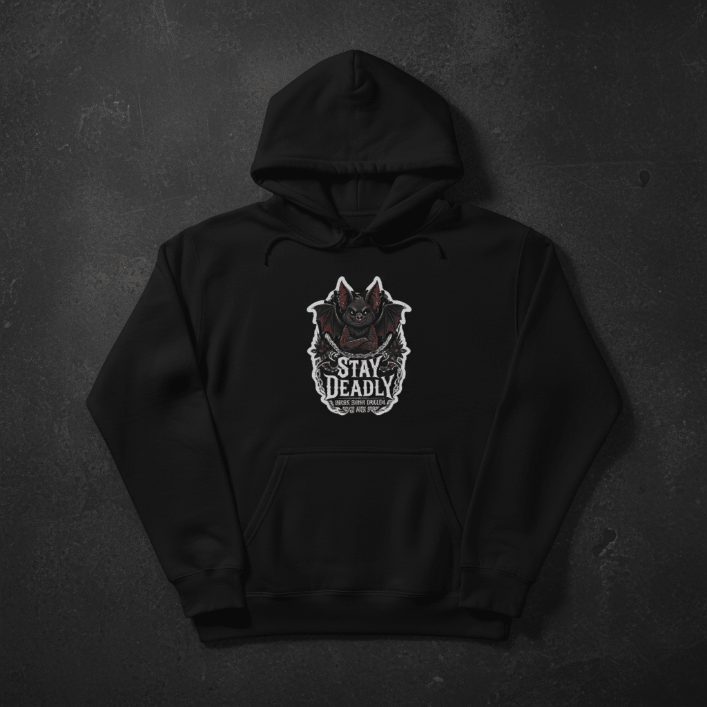 Stay Deadly Bat Hoodie — Gothic Bat Graphic PulloverEmber Spirit Apparel