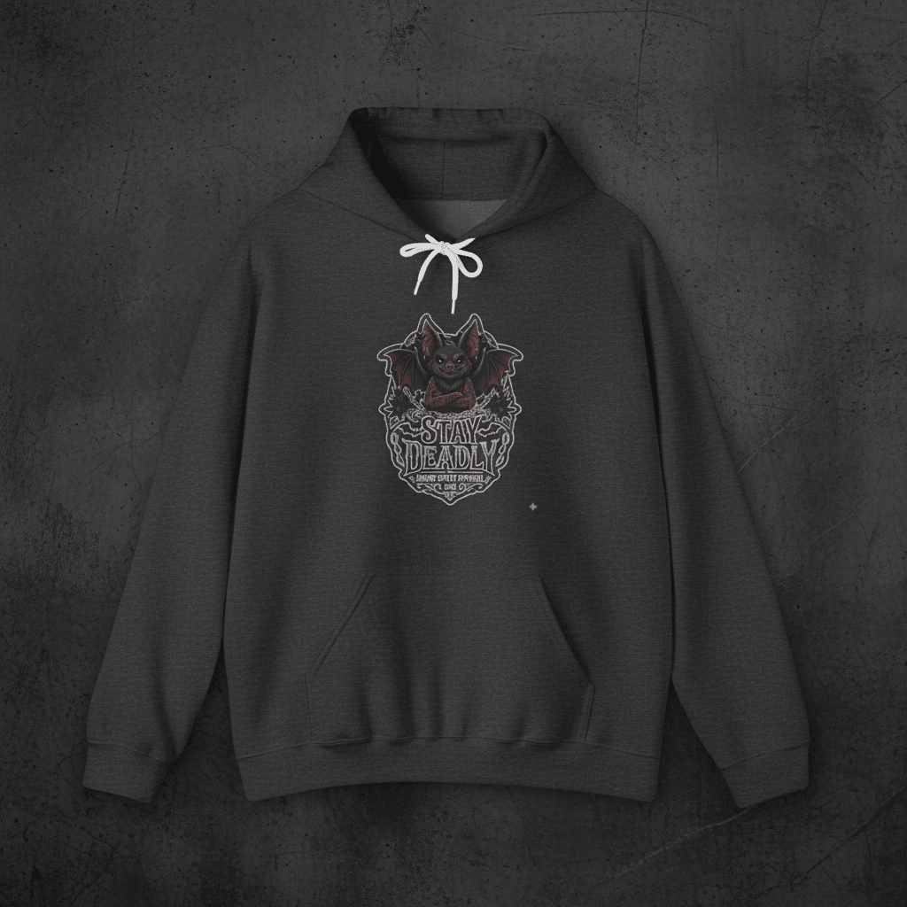 Stay Deadly Bat Hoodie — Gothic Bat Graphic PulloverEmber Spirit Apparel