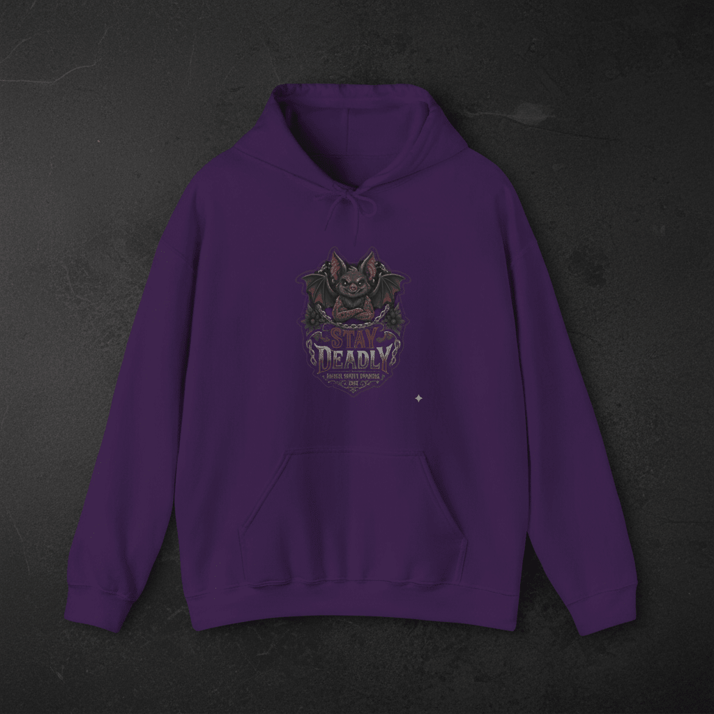 Stay Deadly Bat Hoodie — Gothic Bat Graphic PulloverEmber Spirit Apparel