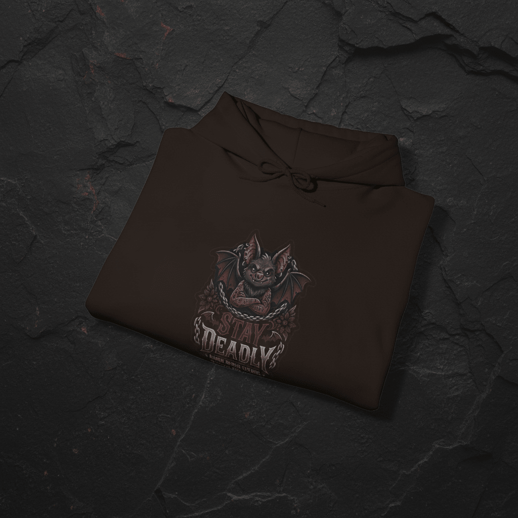 Stay Deadly Bat Hoodie — Gothic Bat Graphic PulloverEmber Spirit Apparel