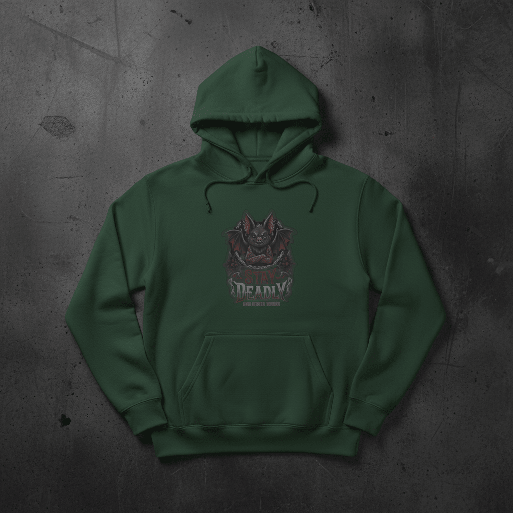 Stay Deadly Bat Hoodie — Gothic Bat Graphic PulloverEmber Spirit Apparel