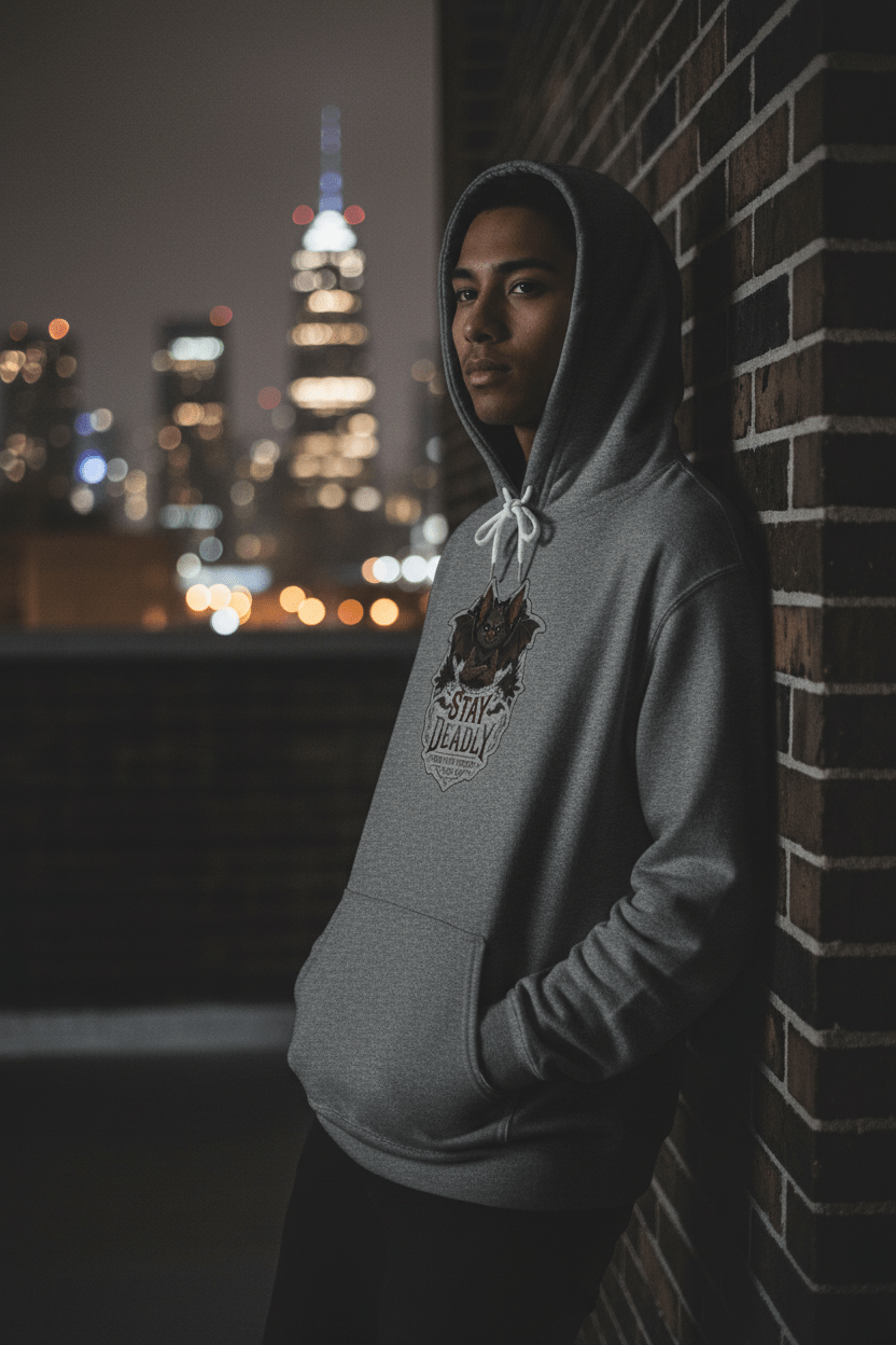 Stay Deadly Bat Hoodie — Gothic Bat Graphic PulloverEmber Spirit Apparel