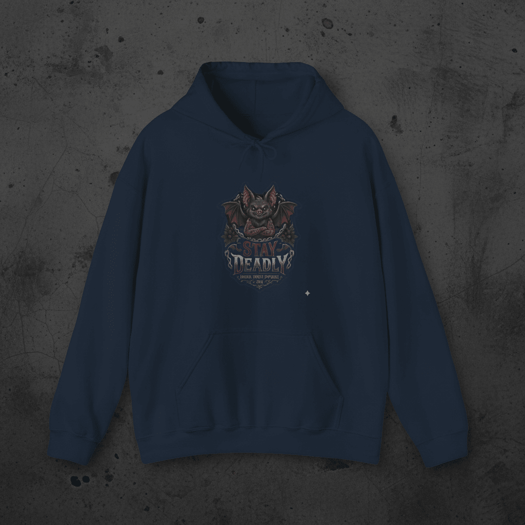 Stay Deadly Bat Hoodie — Gothic Bat Graphic PulloverEmber Spirit Apparel