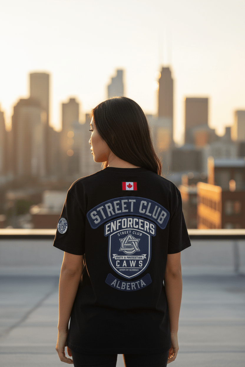 Street Club Enforcers Tee — CAW (Children Animals Women) Protection Crest T-ShirtEmber Spirit Apparel