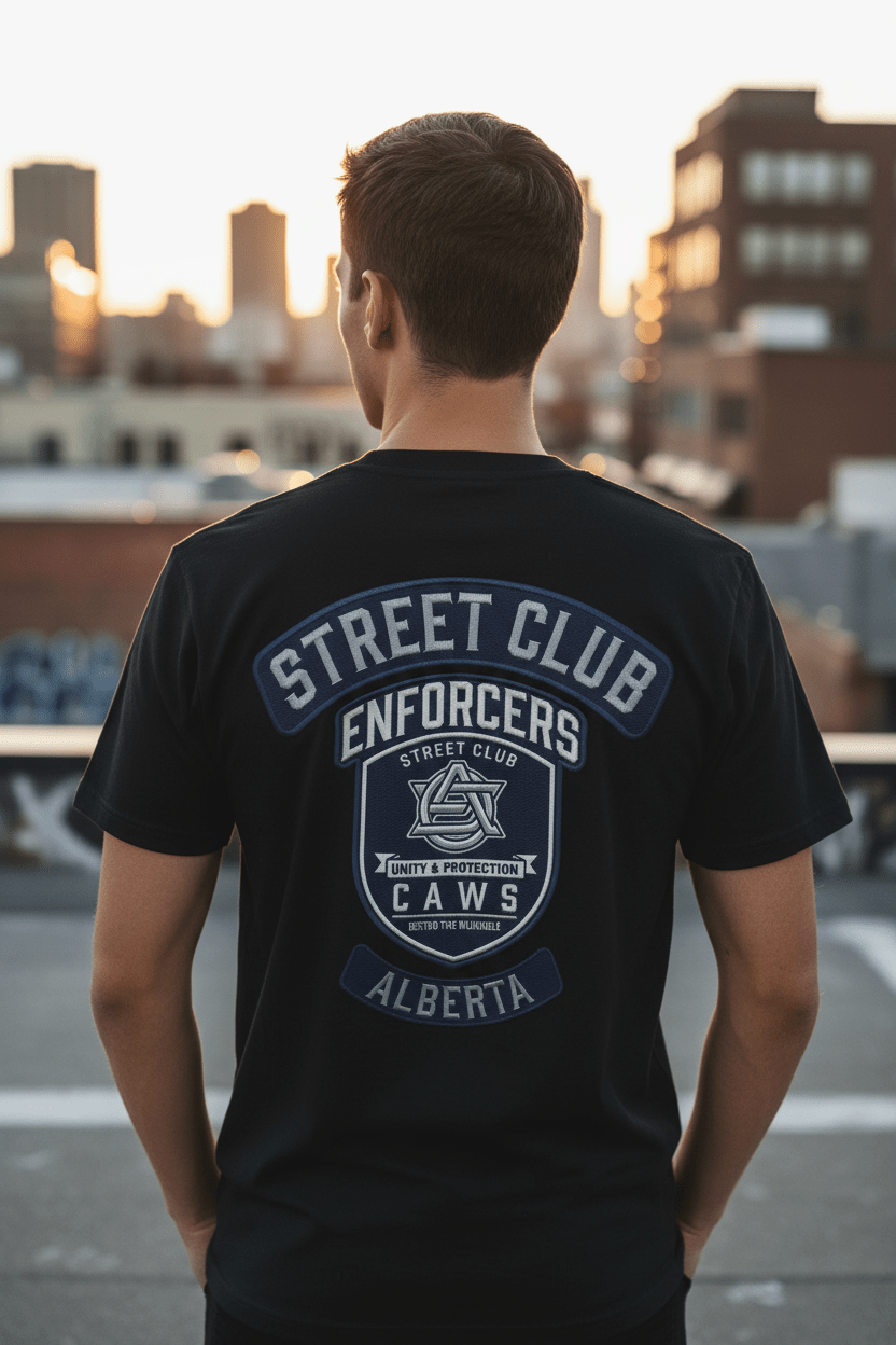 Street Club Enforcers Tee — CAW (Children Animals Women) Protection Crest T-ShirtEmber Spirit Apparel