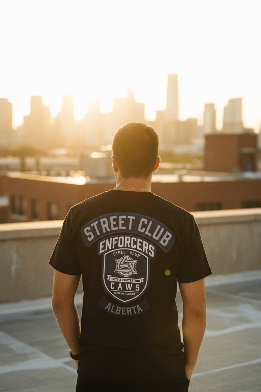 Street Club Enforcers Tee — CAW (Children Animals Women) Protection Crest T-ShirtEmber Spirit Apparel