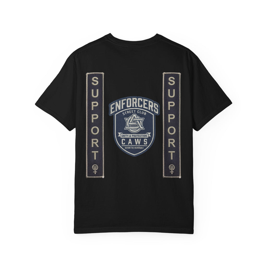 Support Tee Street Club Enforcers Tee — CAW (Children Animals Women) Protection Crest T-ShirtEmber Spirit Apparel