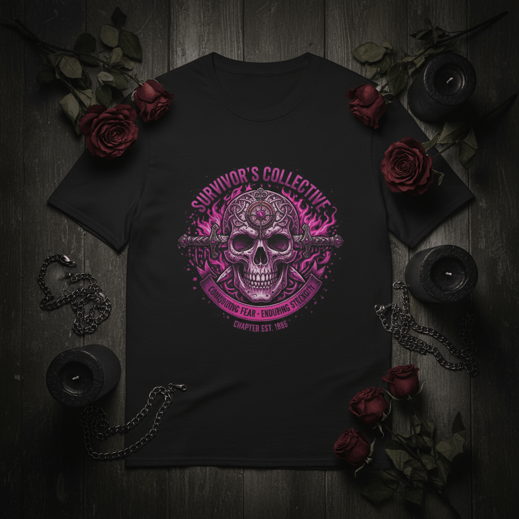 Survivor's Collective Skull T-Shirt — Pink Floral Day of the Dead DesignEmber Spirit Apparel
