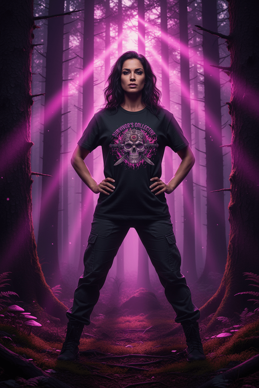 Survivor's Collective Skull T-Shirt — Pink Floral Day of the Dead DesignEmber Spirit Apparel
