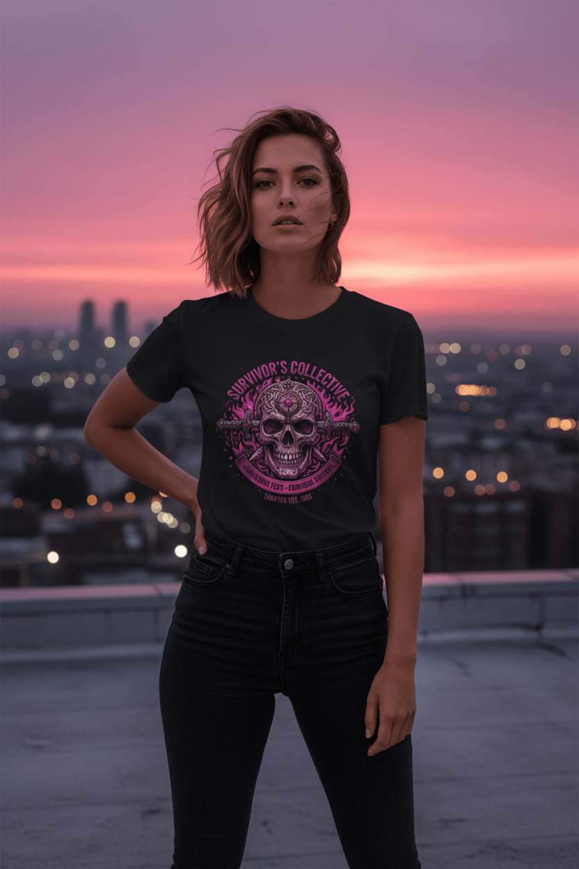 Survivor's Collective Skull T-Shirt — Pink Floral Day of the Dead DesignEmber Spirit Apparel