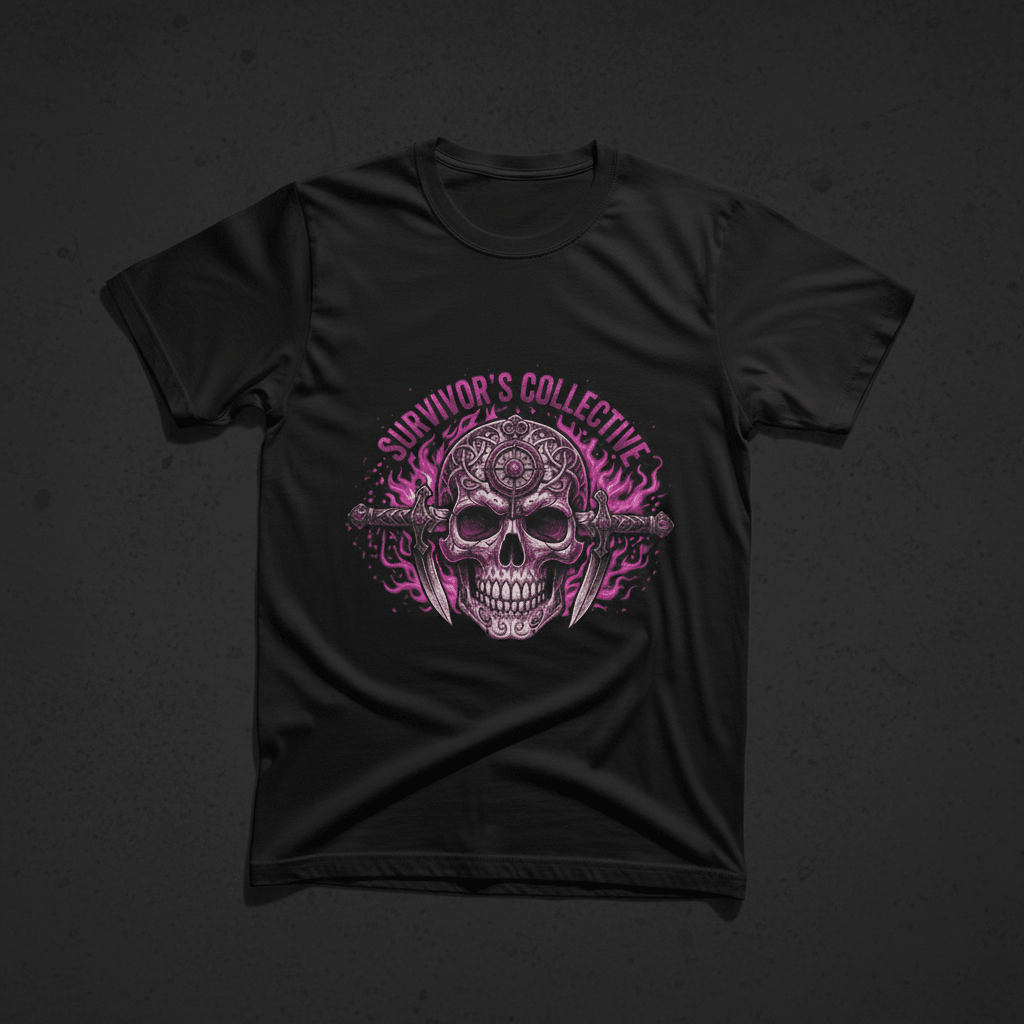 Survivor's Collective Skull T-Shirt — Pink Floral Day of the Dead DesignEmber Spirit Apparel