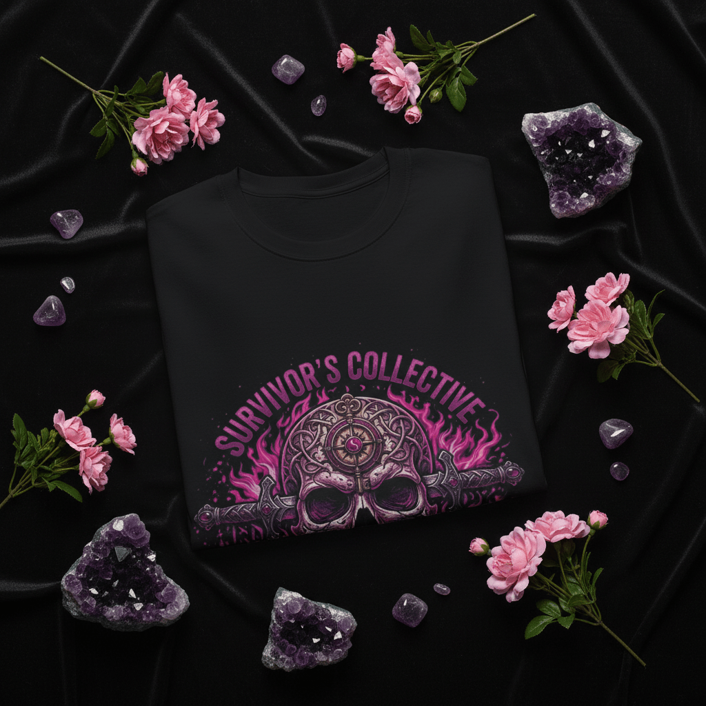 Survivor's Collective Skull T-Shirt — Pink Floral Day of the Dead DesignEmber Spirit Apparel