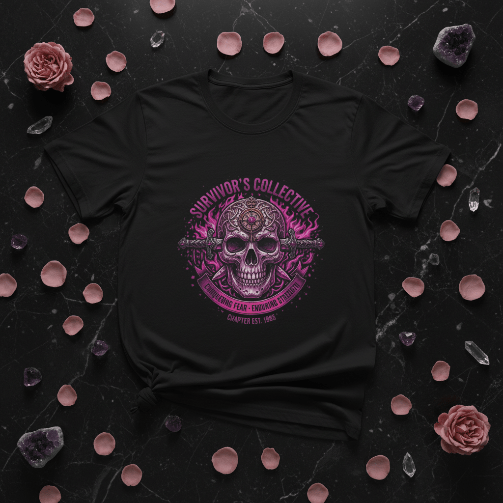 Survivor's Collective Skull T-Shirt — Pink Floral Day of the Dead DesignEmber Spirit Apparel