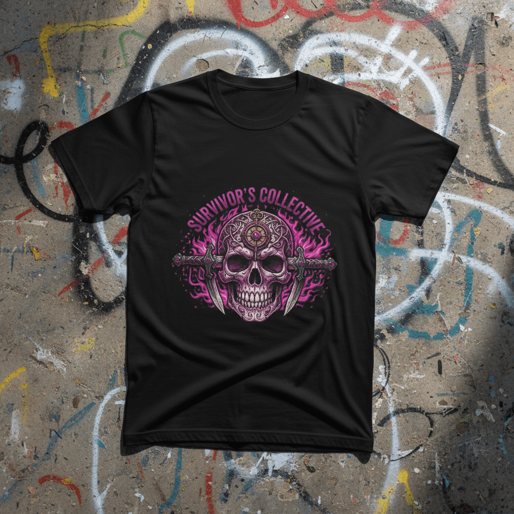 Survivor's Collective Skull T-Shirt — Pink Floral Day of the Dead DesignEmber Spirit Apparel