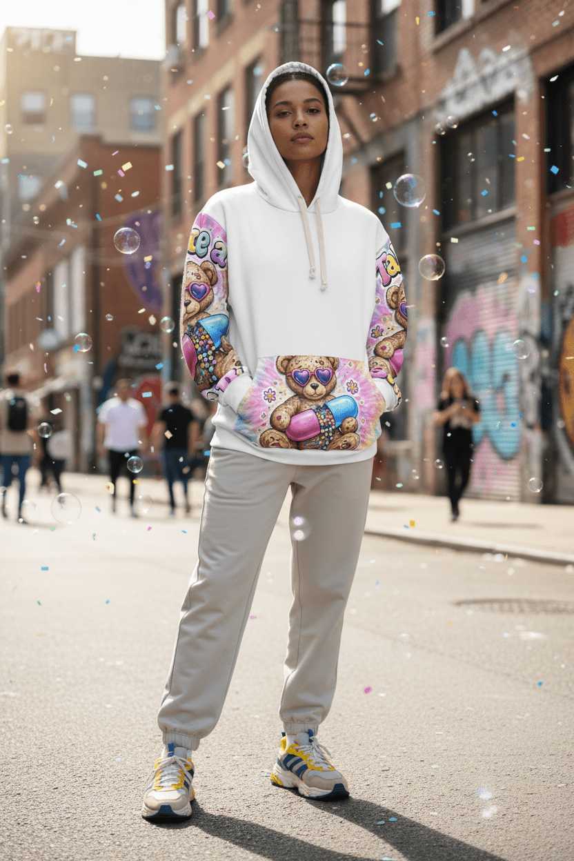 Take a Chill Pill Hoodie – Retro Pill Graphic All - Over Print Unisex SweatshirtEmber Spirit Apparel