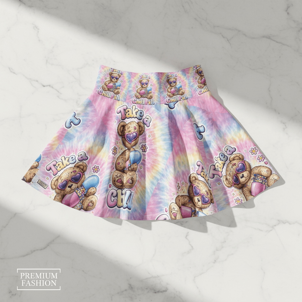 Take a Chill Pill Skater Skirt — 90s Retro Graphic Women's Skater SkirtEmber Spirit Apparel