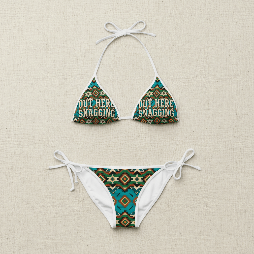 Tribal Teal Bikini – 'Out Here Snagging' Triangle SwimsuitEmber Spirit Apparel