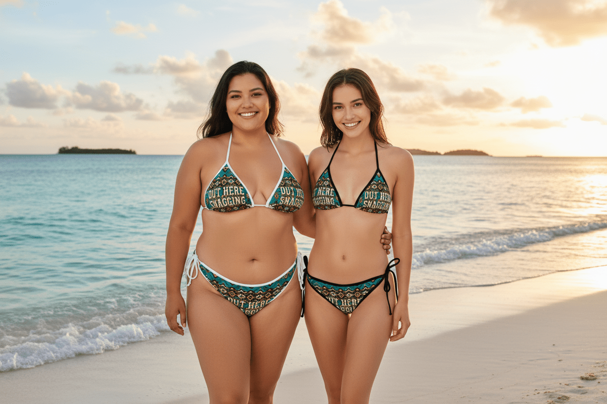 Tribal Teal Bikini – 'Out Here Snagging' Triangle SwimsuitEmber Spirit Apparel