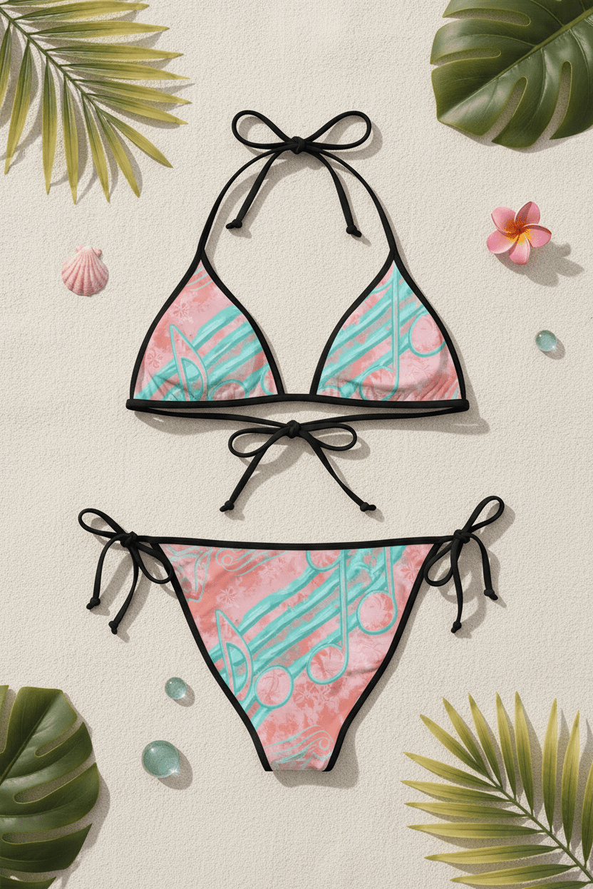 Tropical Pastel Tie Dye Triangle Bikini — Women's Tie - Side Swimsuit with Floral Wave PrintEmber Spirit Apparel