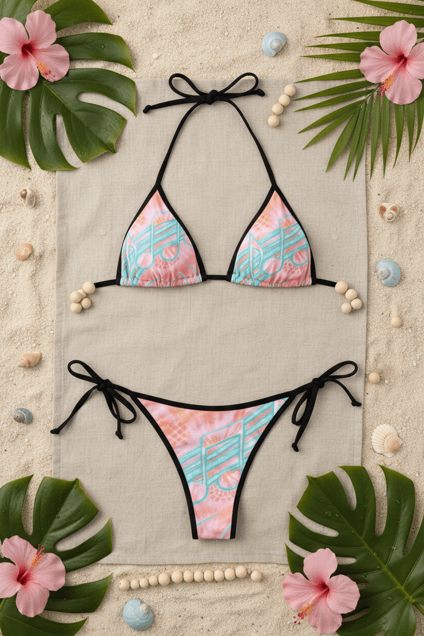 Tropical Pastel Tie Dye Triangle Bikini — Women's Tie - Side Swimsuit with Floral Wave PrintEmber Spirit Apparel