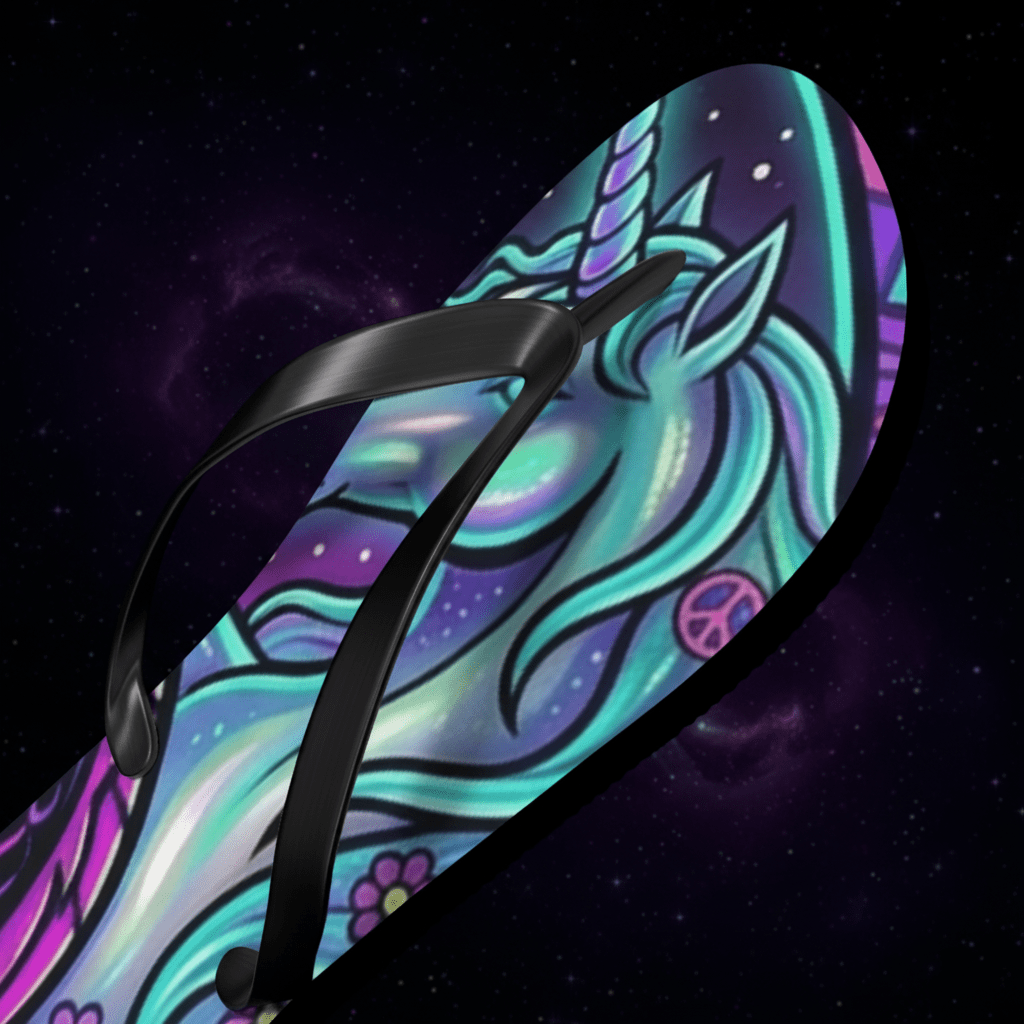 Unicorn Dragon Flip Flops — Neon Galaxy Fantasy Beach SandalsEmber Spirit Apparel
