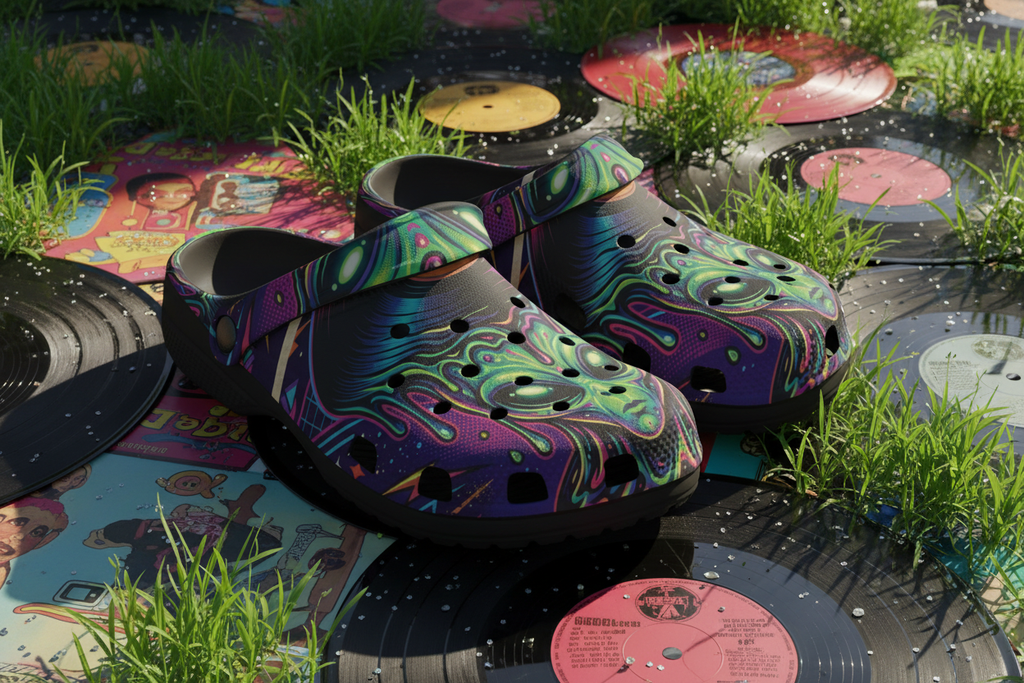 Unisex Alien Vinyl UFO Foam Shoes — Retro Psychedelic Record DesignEmber Spirit Apparel
