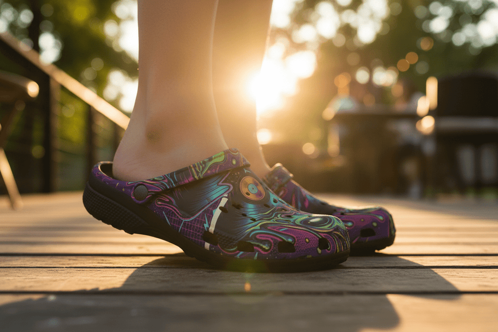 Unisex Alien Vinyl UFO Foam Shoes — Retro Psychedelic Record DesignEmber Spirit Apparel