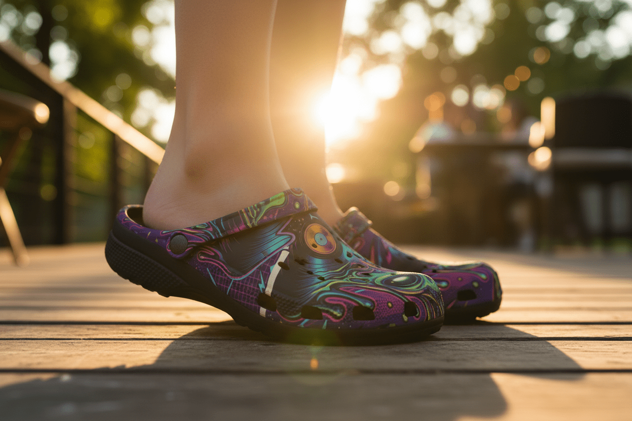 Unisex Alien Vinyl UFO Foam Shoes — Retro Psychedelic Record DesignEmber Spirit Apparel