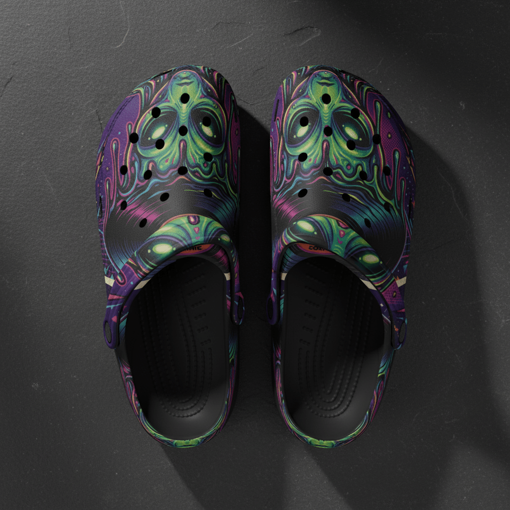 Unisex Alien Vinyl UFO Foam Shoes — Retro Psychedelic Record DesignEmber Spirit Apparel