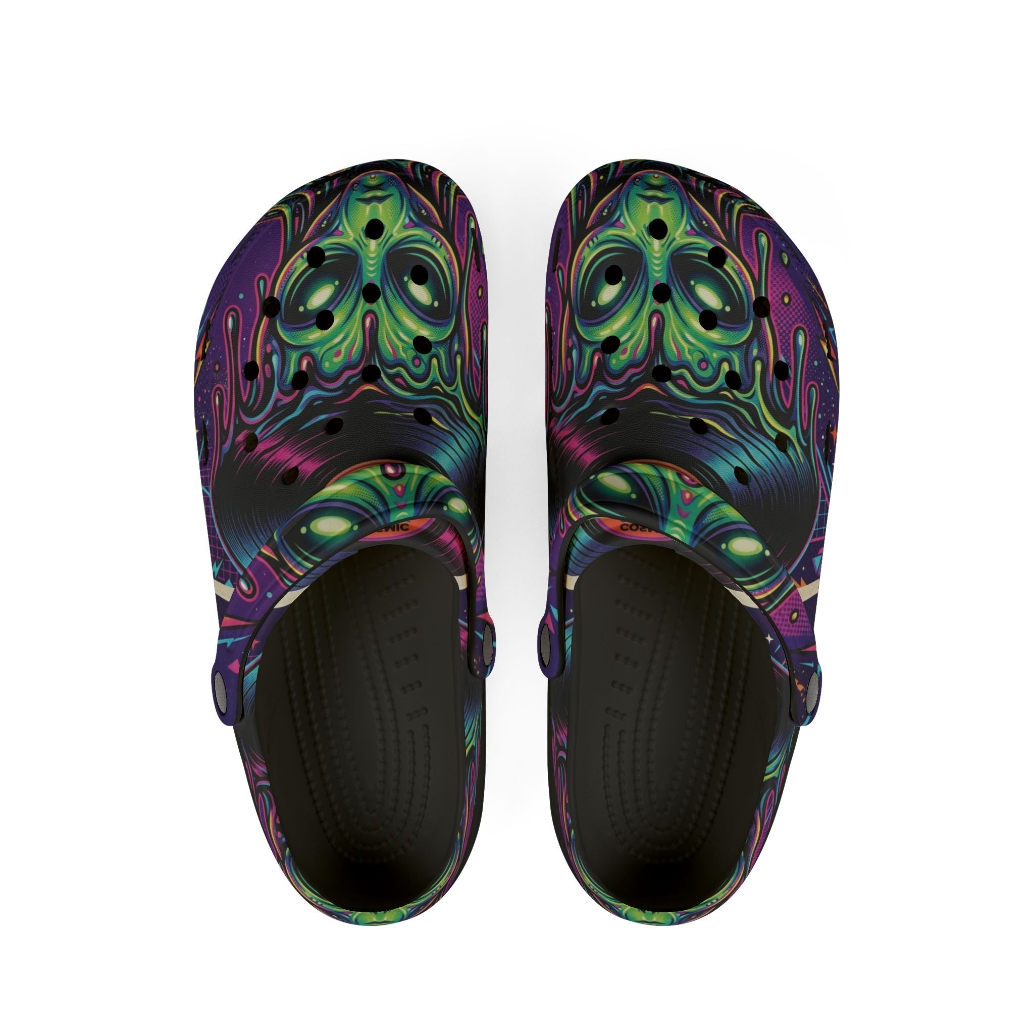 Alien Vinyl UFO Foam Shoes front view — retro psychedelic record print | Ember Spirit Apparel
