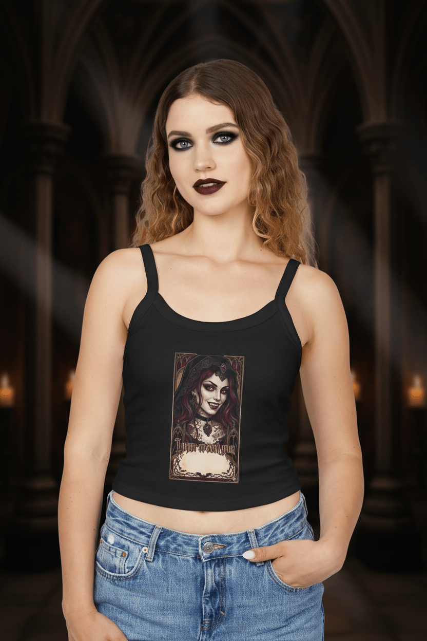 Vampire Gothic Crop Tank — Vintage Vampire Portrait Women's Spaghetti Strap TankEmber Spirit Apparel