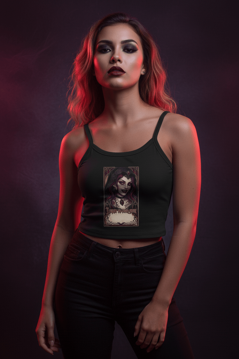 Vampire Gothic Crop Tank — Vintage Vampire Portrait Women's Spaghetti Strap TankEmber Spirit Apparel