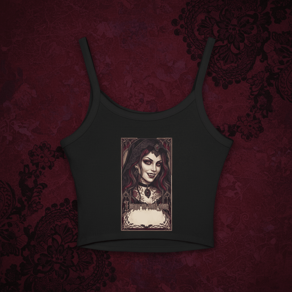 Vampire Gothic Crop Tank — Vintage Vampire Portrait Women's Spaghetti Strap TankEmber Spirit Apparel