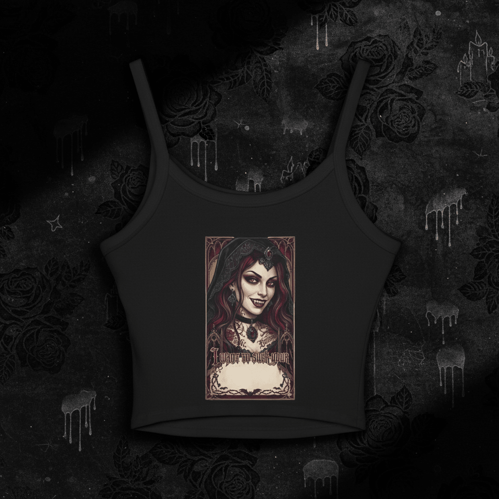Vampire Gothic Crop Tank — Vintage Vampire Portrait Women's Spaghetti Strap TankEmber Spirit Apparel