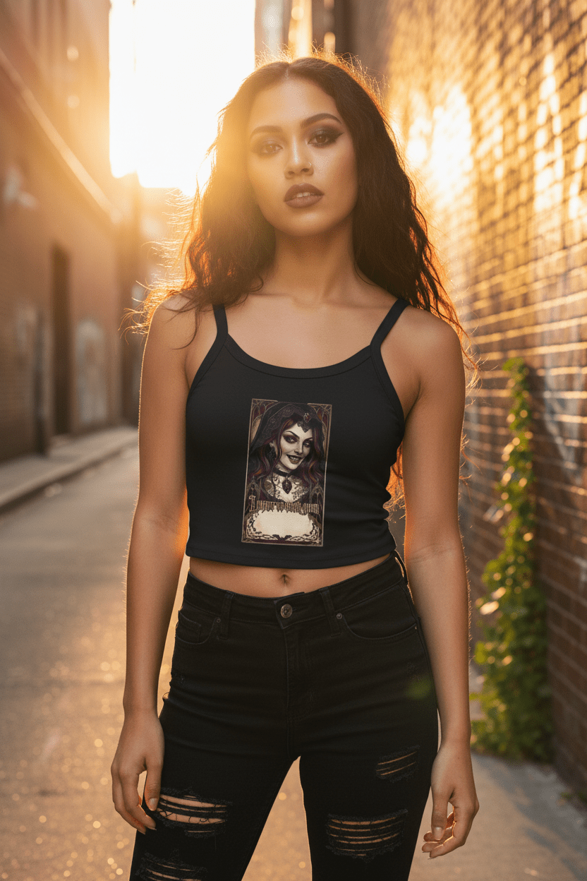 Vampire Gothic Crop Tank — Vintage Vampire Portrait Women's Spaghetti Strap TankEmber Spirit Apparel