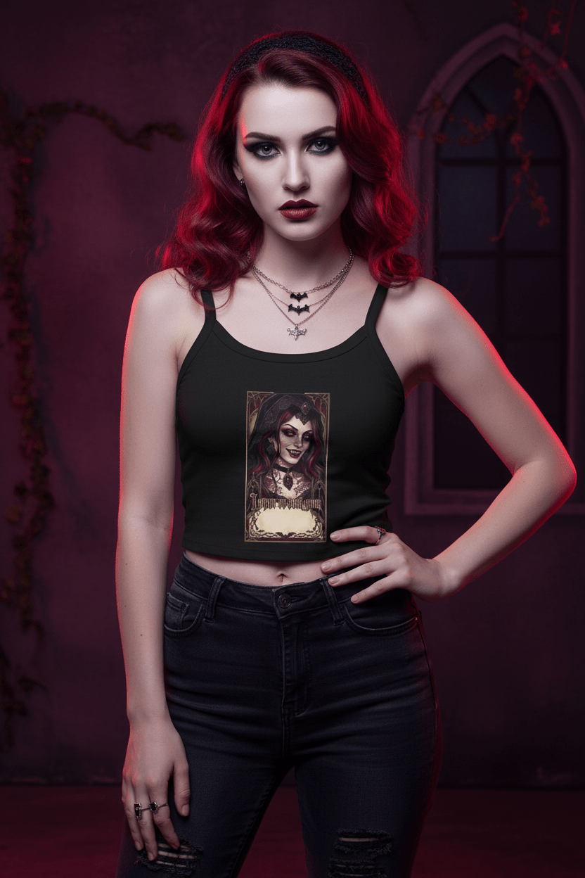 Vampire Gothic Crop Tank — Vintage Vampire Portrait Women's Spaghetti Strap TankEmber Spirit Apparel