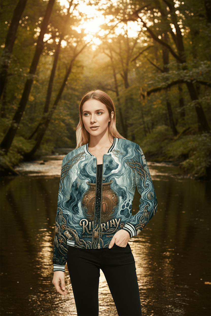 Varsity Jacket — Mythic Bear & Cauldron All-Over Print ("Redway")Ember Spirit Apparel