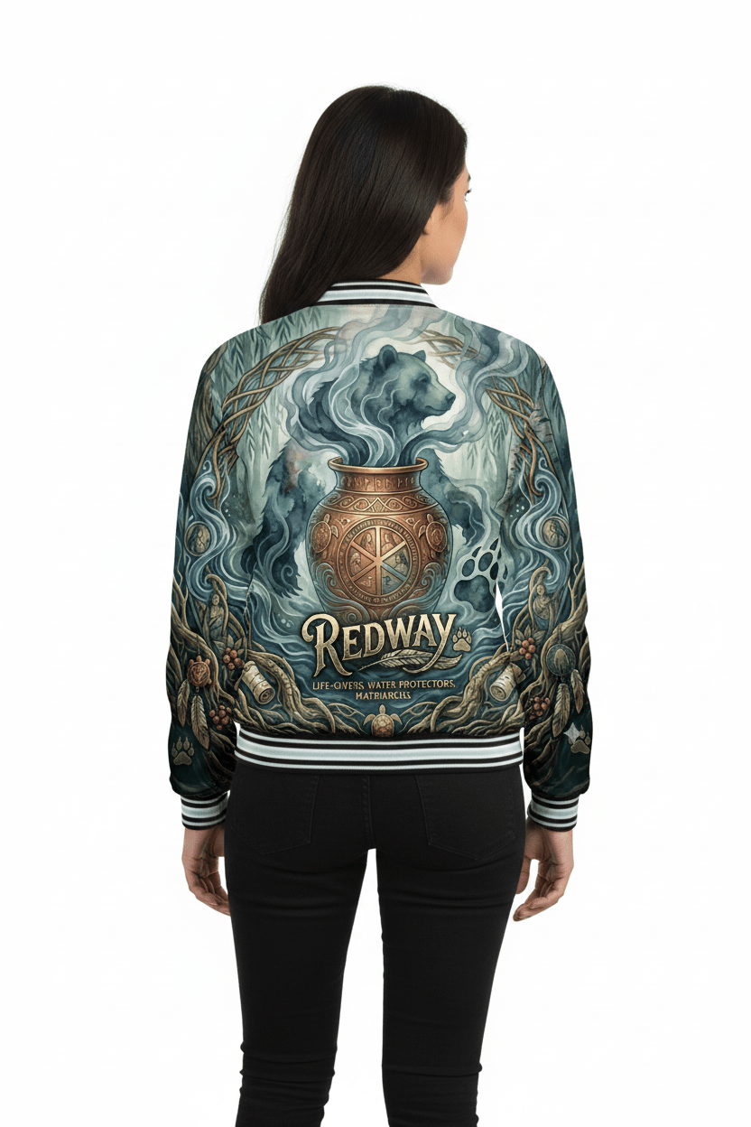 Varsity Jacket — Mythic Bear & Cauldron All-Over Print ("Redway")Ember Spirit Apparel