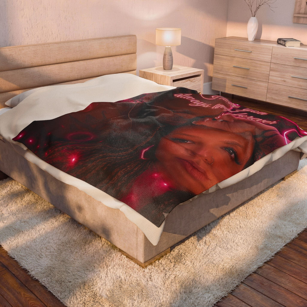 Velveteen Plush Blanket – Personalized Photo Love Throw (I Love You Always and Forever)Ember Spirit Apparel