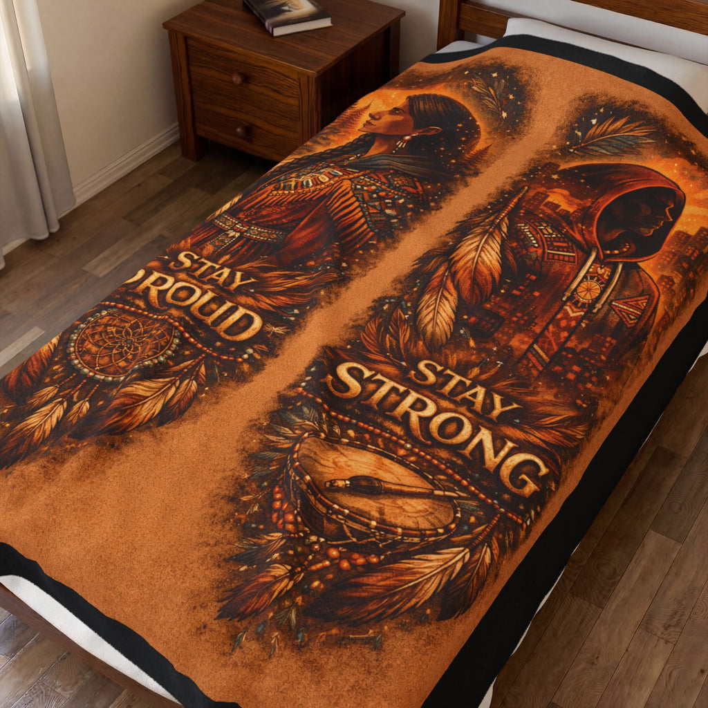 Velveteen Plush Blanket — "Stay Proud / Stay Strong" Native-Inspired Cozy ThrowEmber Spirit Apparel