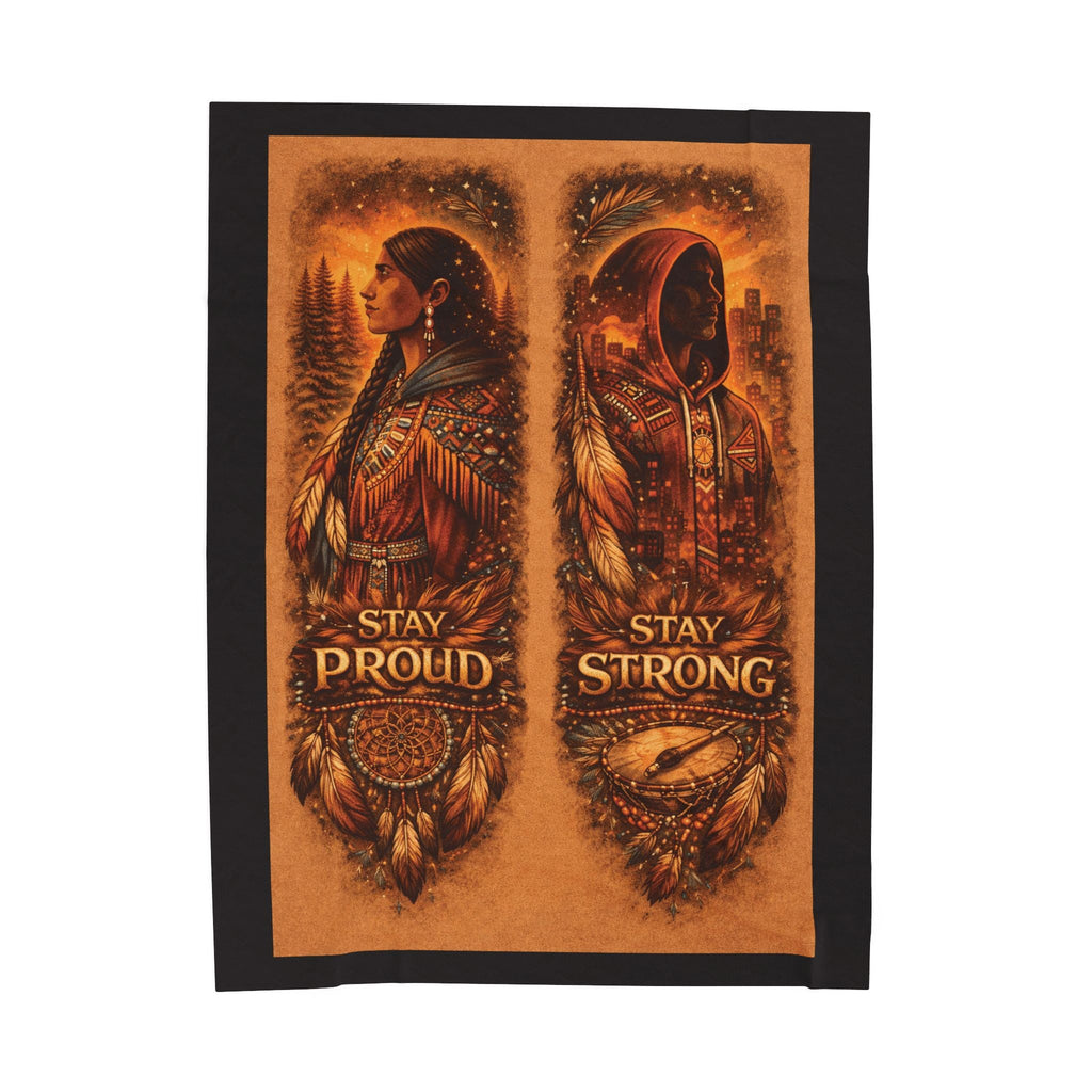 Velveteen Plush Blanket — "Stay Proud / Stay Strong" Native-Inspired Cozy ThrowEmber Spirit Apparel