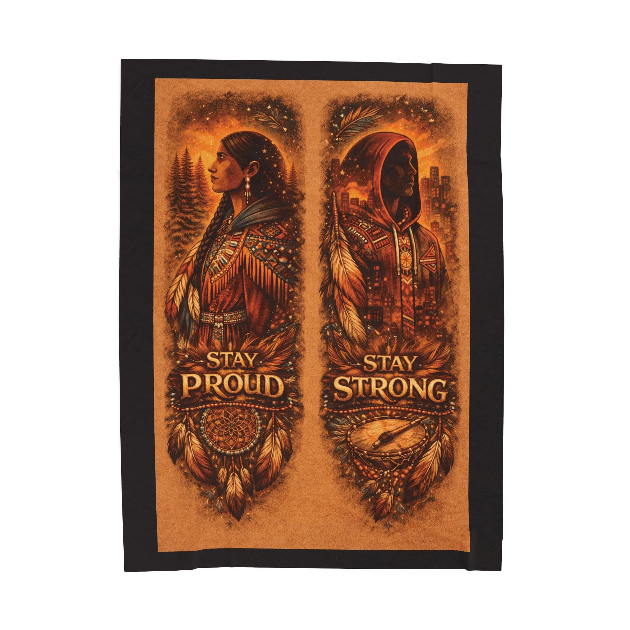Velveteen Plush Blanket — "Stay Proud / Stay Strong" Native-Inspired Cozy ThrowEmber Spirit Apparel