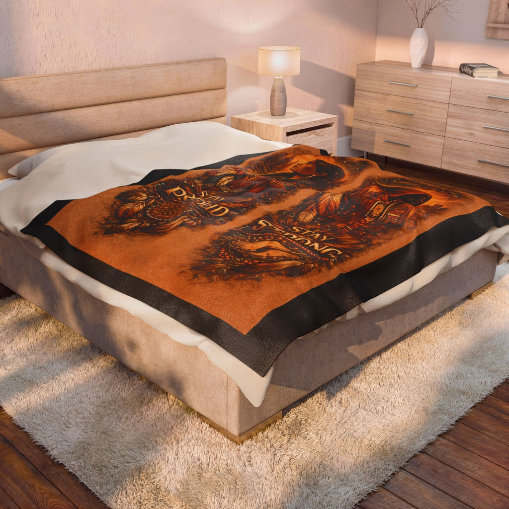 Velveteen Plush Blanket — "Stay Proud / Stay Strong" Native-Inspired Cozy ThrowEmber Spirit Apparel